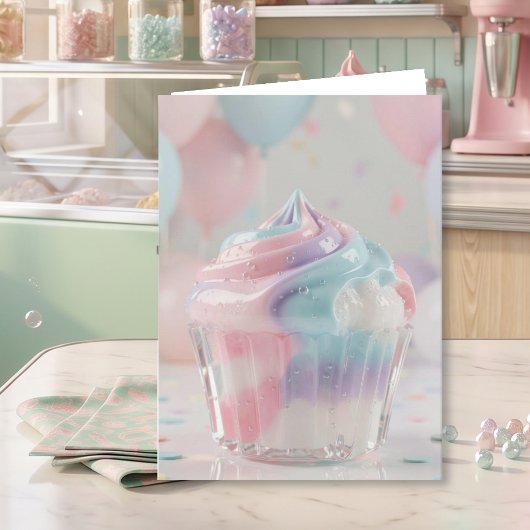 Pastel Crystal Cupcake Birthday  カード
