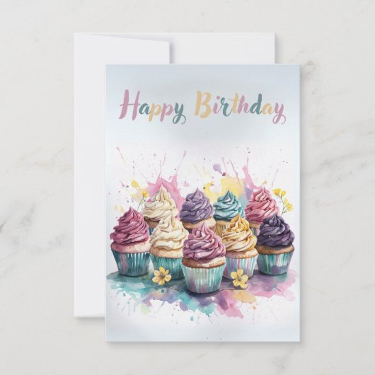 Pastel Cupcake Birthday Greeting Card カード (正面)