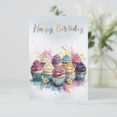Pastel Cupcake Birthday Greeting Card カード (スタンド正面)