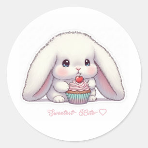 Pastel Cupcake Bunny - Sweet Cherry Treat Kawaii ラウンドシール