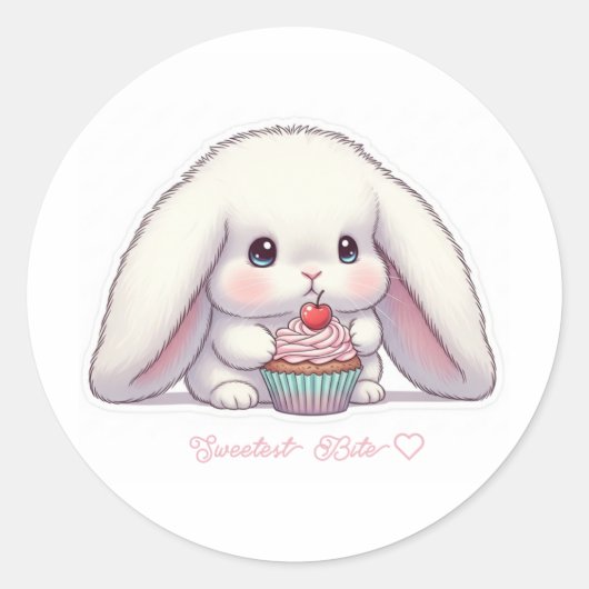 Pastel Cupcake Bunny - Sweet Cherry Treat Kawaii ラウンドシール (正面)