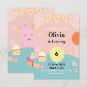 Pastel Cute Bunny Kids Birthday Party Invitation 招待状 (正面/裏面)