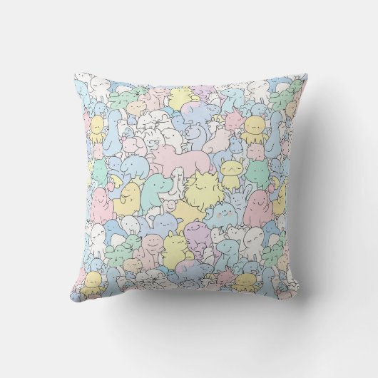 Pastel Cute Creature Doodle Pattern クッション (裏面)