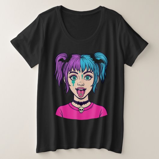 Pastel cute girl cartoon style T-Shirt プラスサイズTシャツ (デザイン正面)