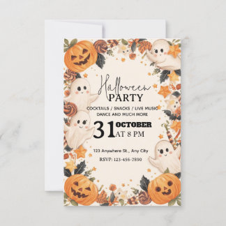 Pastel Cute Halloween Party Invitation – Editable 招待状
