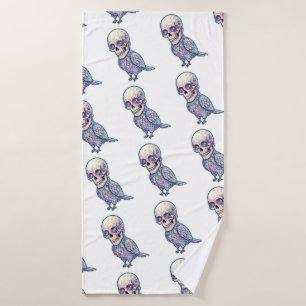 Pastel Cyber Skull &Mechanical Bird with Cosmic Ey バスタオル