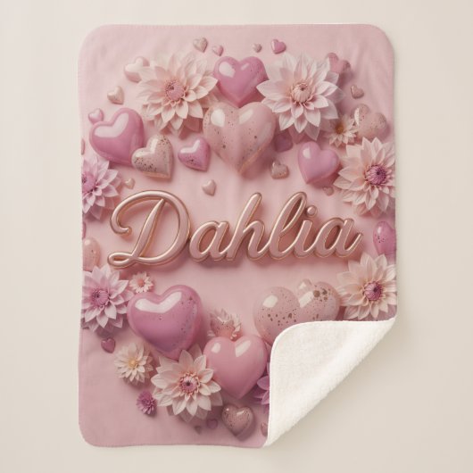 Pastel Dahlia Bloom Art with Hearts シェルパブランケット (正面)