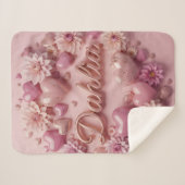 Pastel Dahlia Bloom Art with Hearts シェルパブランケット (正面(横))