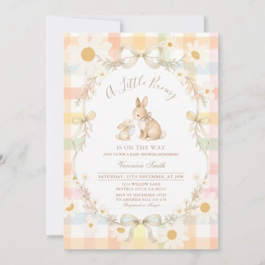 Pastel Daisy Bunny Baby Shower Invitation 招待状 (正面)