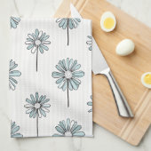 Pastel Daisy Line Art Stripe キッチンタオル (四つ折り)