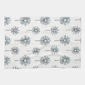 Pastel Daisy Line Art Stripe キッチンタオル (横)