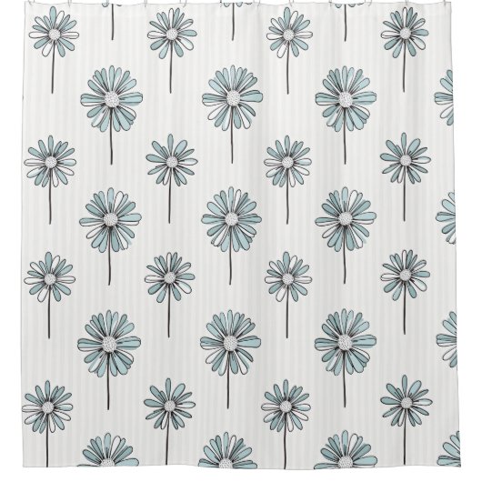 Pastel Daisy Line Art Stripe シャワーカーテン (正面)
