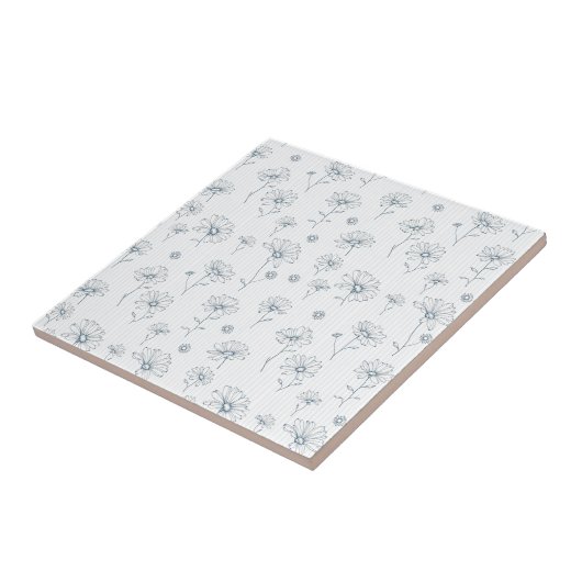 Pastel Daisy Line Art Stripe (2) タイル (側面)