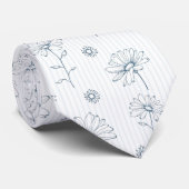 Pastel Daisy Line Art Stripe (2) ネクタイ (ロール)