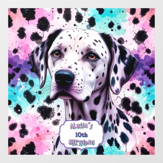 Pastel Dalmatian Dog Birthday Party ウィンドウサイン (シート)