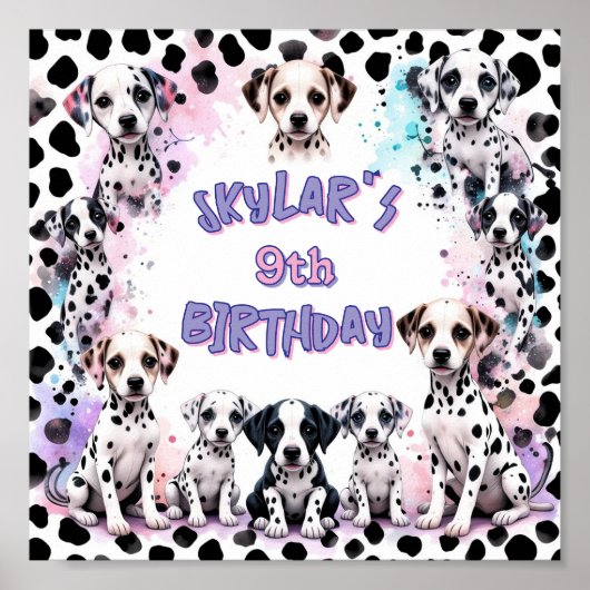 Pastel Dalmatian Puppies Birthday Party ポスター (正面)