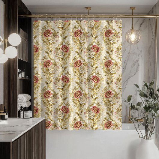 Pastel Damask Curtain Victorian-Inspired Bath Look シャワーカーテン