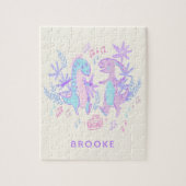 Pastel Dancing Dinosaurs Purple Blue Personalized ジグソーパズル (縦)