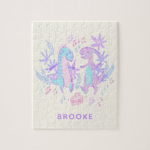 Pastel Dancing Dinosaurs Purple Blue Personalized ジグソーパズル