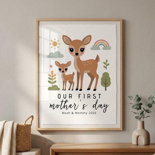 Pastel Deer Mom Baby First Mothers Day Nursery ポスター