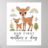 Pastel Deer Mom Baby First Mothers Day Nursery ポスター (正面)