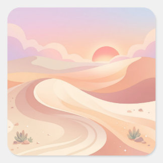 Pastel Desert Dunes and Warm Sunset スクエアシール