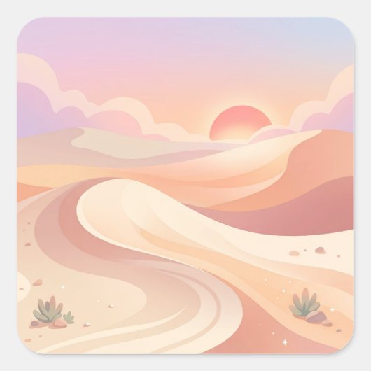 Pastel Desert Dunes and Warm Sunset スクエアシール (正面)