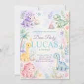 Pastel Dinosaur Birthday Invitation Editable 招待状 (正面)