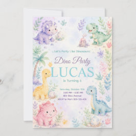 Pastel Dinosaur Birthday Invitation Editable 招待状
