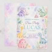 Pastel Dinosaur Birthday Invitation Editable 招待状 (正面/裏面)