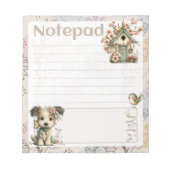 Pastel Dog & Floral – Birdhouse Spring Design ノートパッド (正面)