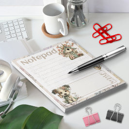 Pastel Dog & Floral – Birdhouse Spring Design ノートパッド