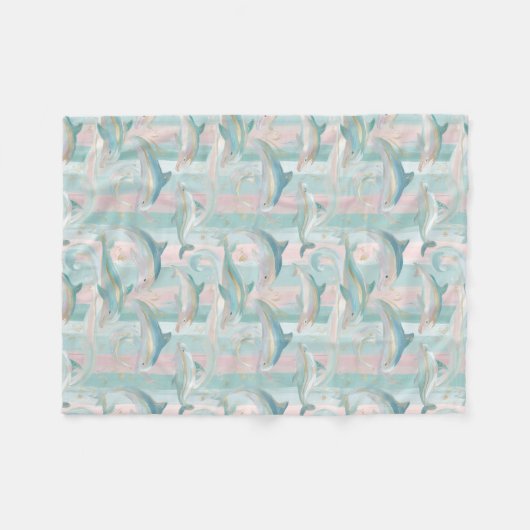 Pastel Dolphin Pattern フリースブランケット (正面(横))