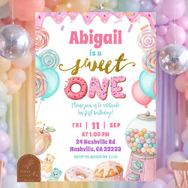 Pastel Donut SweetOne First Birthday party Invitat 招待状