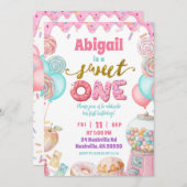 Pastel Donut SweetOne First Birthday party Invitat 招待状 (正面/裏面)