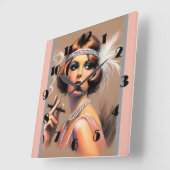 Pastel Drawing 1920's Flapper Girl Smoking II スクエア壁時計 (傾斜)