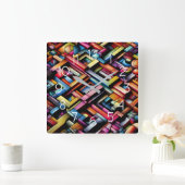 Pastel Drawing Abstract Dimensional Geometric スクエア壁時計 (ホーム)