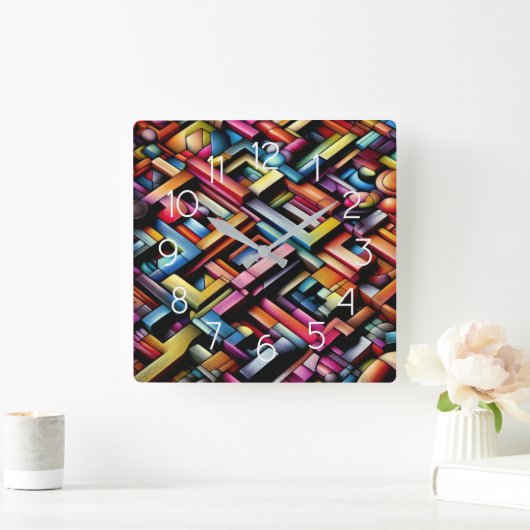 Pastel Drawing Abstract Dimensional Geometric スクエア壁時計 (ホーム)