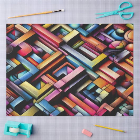 Pastel Drawing Abstract Dimensional Geometric 薄葉紙 (クラフト)