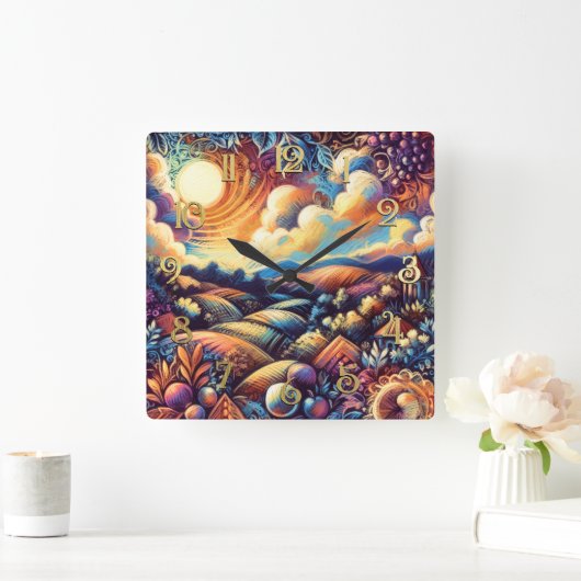 Pastel Drawing Abstract Landscape スクエア壁時計 (ホーム)