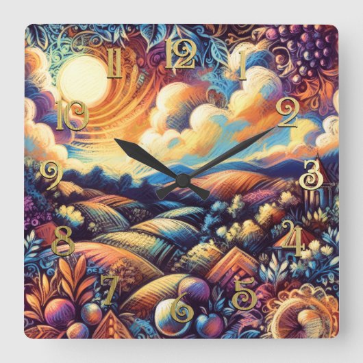 Pastel Drawing Abstract Landscape スクエア壁時計 (正面)