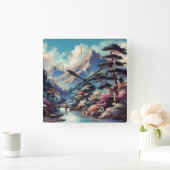 Pastel Drawing Ancient Asian Landscape Mountain スクエア壁時計 (ホーム)