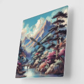 Pastel Drawing Ancient Asian Landscape Mountain スクエア壁時計 (傾斜)
