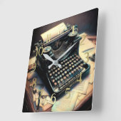 Pastel Drawing Antique Typewriter Desk スクエア壁時計 (傾斜)