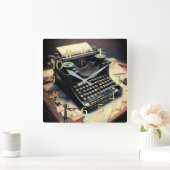 Pastel Drawing Antique Typewriter Desk スクエア壁時計 (ホーム)