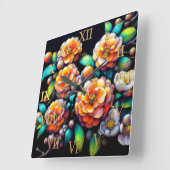 Pastel Drawing Asian Orange Flower Blossoms Branch スクエア壁時計 (傾斜)