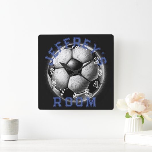 Pastel Drawing Black White Soccer Ball Personalize スクエア壁時計 (ホーム)