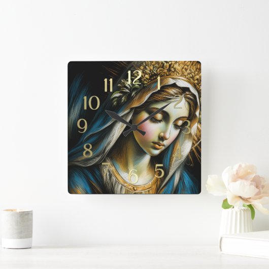Pastel Drawing Blessed Virgin Mother Wall Clock スクエア壁時計 (ホーム)