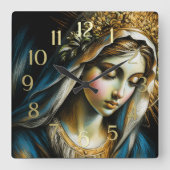 Pastel Drawing Blessed Virgin Mother Wall Clock スクエア壁時計 (正面)