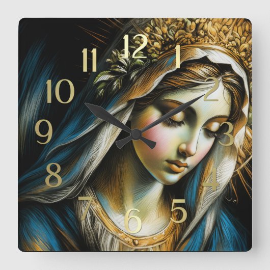 Pastel Drawing Blessed Virgin Mother Wall Clock スクエア壁時計 (正面)